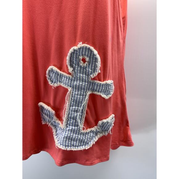 Lost Petal Linens Stitched Pink and Blue Anchor Tank Top Women’s Size Medium - Picture 2 of 8